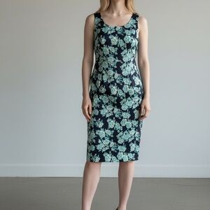 Brooks Brothers Navy Sheath Dress with Mint Floral Print